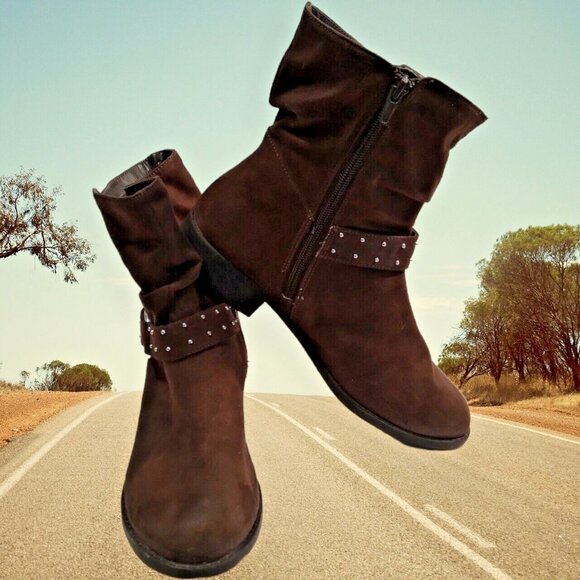 American Eagle Boots Womens Size 7 Ankle Brown Beaded Studs Faux Leather Boots - Picture 9 of 14